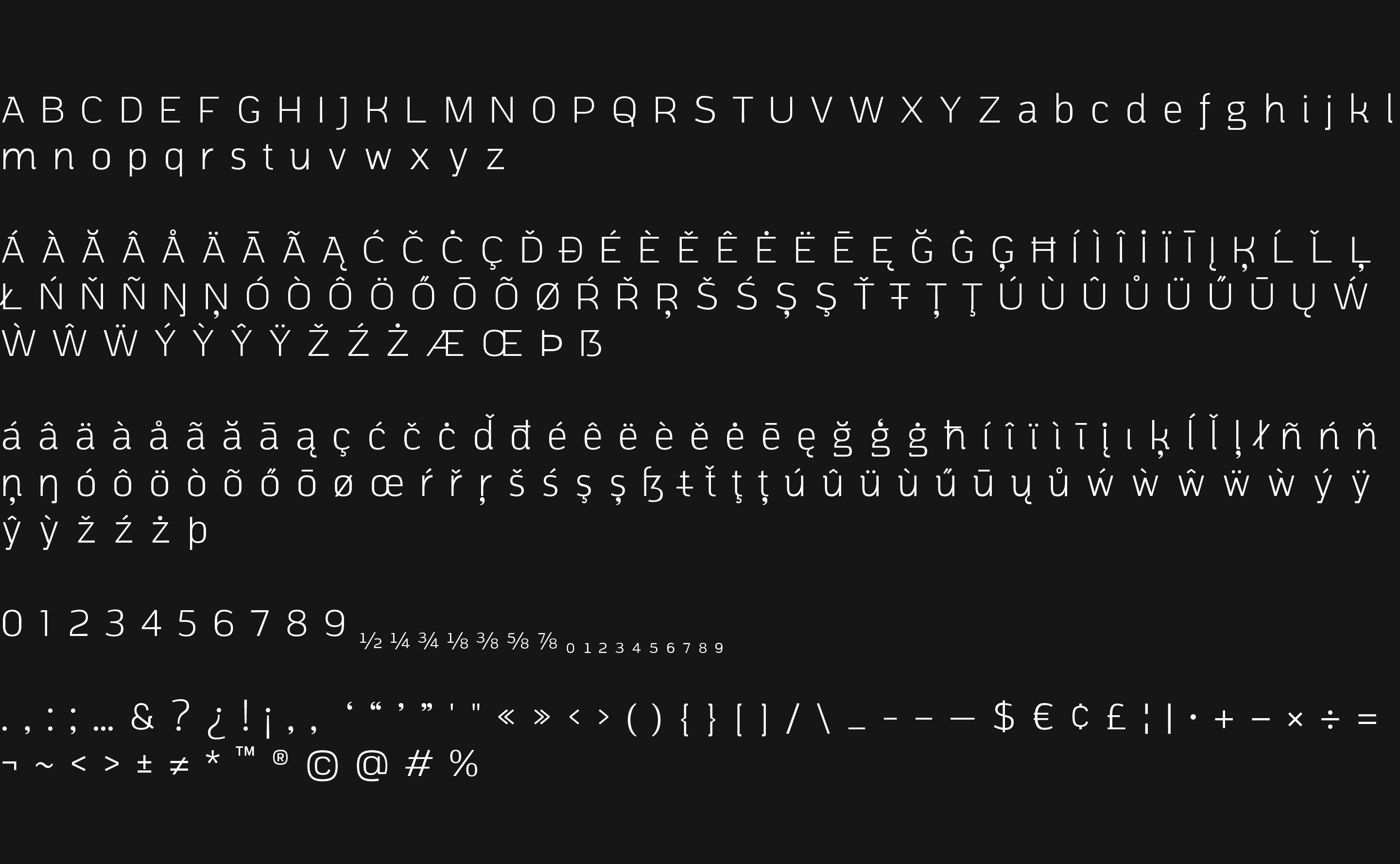 Full glyphs set of Practice-Sans Typeface by Alexandru Năstase